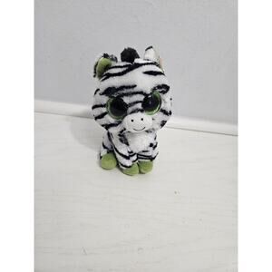 Ty Beanie Boos Zig Zag‎ Zebra Plush Black White Green Big Solid Eyes 2011